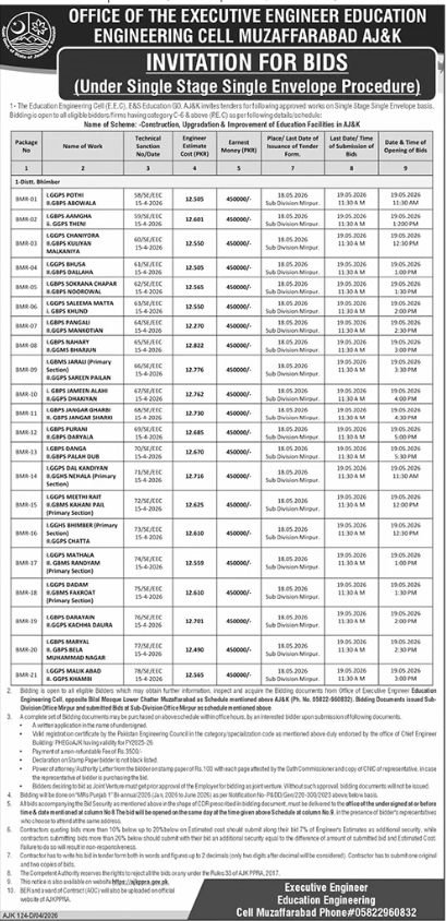 Construction, Upgradation & Improvement of Education Facilities in AJ&K - OFFICE OF THE EXECUTIVE ENGINEER EDUCATION ENGINEERING CELL MUZAFFARABAD AJ&K