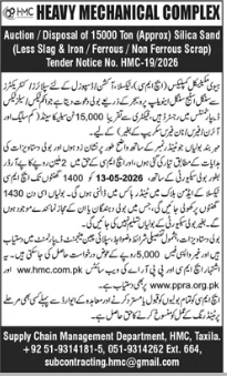 Auction/Disposal of 15000 Ton (Approx) Silica Sand (Less Slag & Iron / Ferrous / Non Ferrous Scrap)