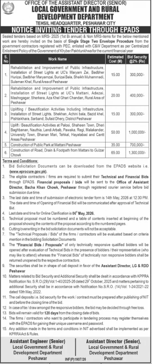 Rehabilitation & Installation of Street Lights at UC Mattani Peshawar - NIT/EP/2/2025 - Office of the Assistant Director LG & RDD, Tehsil Peshawar City