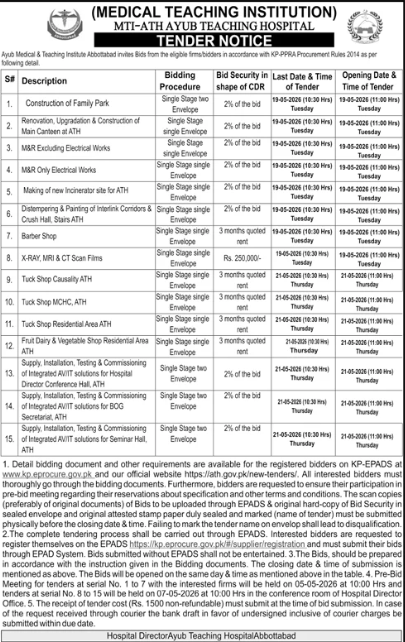 Multiple Works & Supplies - Ayub Teaching Hospital Abbottabad - Ayub Teaching Hospital Abbottabad