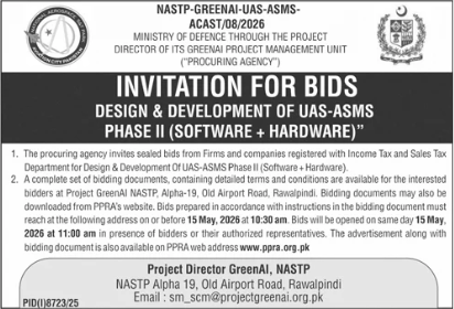 Design & Development of UAS-ASMS Phase II (Software + Hardware) - ACAST/08/2026 - NASTP-GREENAI, Ministry of Defence
