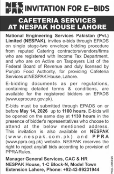 Cafeteria Services at NESPAK House Lahore