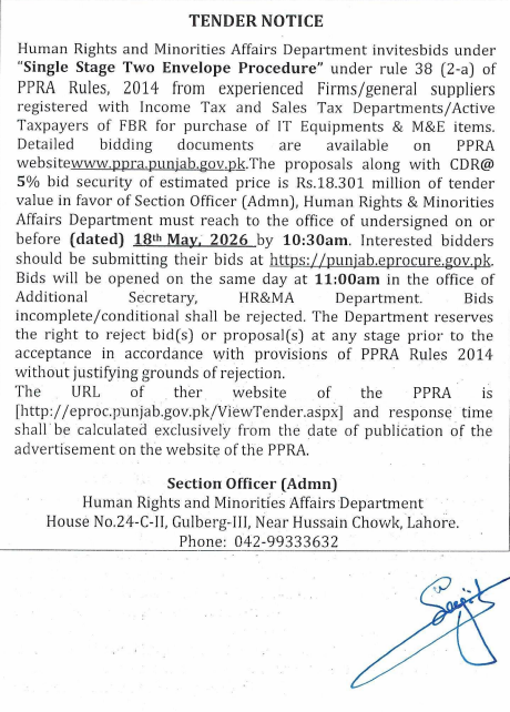 Purchase of IT Equipments & M&E items - Human Rights and Minorities Affairs Department