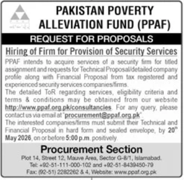 Hiring of Firm for Provision of Security Services - PPAF Islamabad - Pakistan Poverty Alleviation Fund (PPAF)