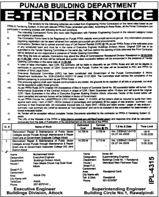 Renovation/Repair & Maintenance of Public Sector Colleges Punjab - Buildings Division Attock