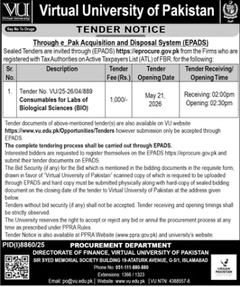 Consumables for Labs of Biological Sciences (BIO) - Virtual University of Pakistan - Virtual University of Pakistan