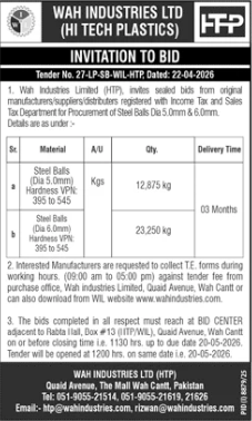 Supply of Steel Balls Dia 0.0mm 395 to 545 - Wah Industries Ltd (HTP)