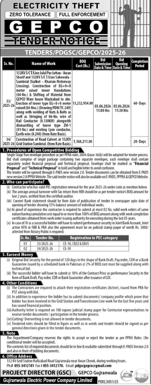 Construction of 132KV S/C Transmission Lines Jalal Pur Jattan-Awan Shaari & Subhanpur - GEPCO - Gujranwala Electric Power Company Limited - GEPCO