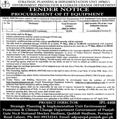 Procurement of IT Equipment - SP&IU Punjab Environment Department - Strategic Planning & Implementation Unit - Environment Protection & Climate Change Department