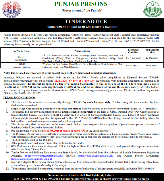 Provision of Furniture & Fixture - Primary & Secondary Healthcare Department, Government of the Punjab (Project Management Unit)