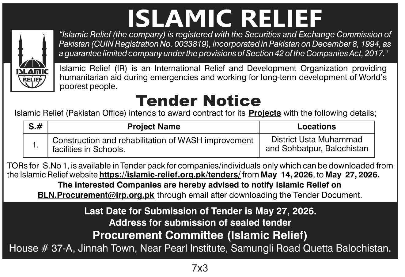 Construction and Rehabilitation of WASH Improvement Facilities in Schools - Islamic Relief