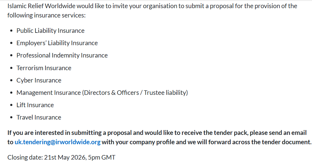 Provision of Insurance Services - Islamic Relief Worldwide