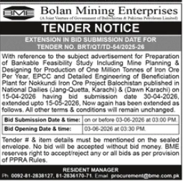 Preparation of Bankable Feasibility Study, Mine Planning & Designing - Nokkundi Iron Ore Project - Bolan Mining Enterprises
