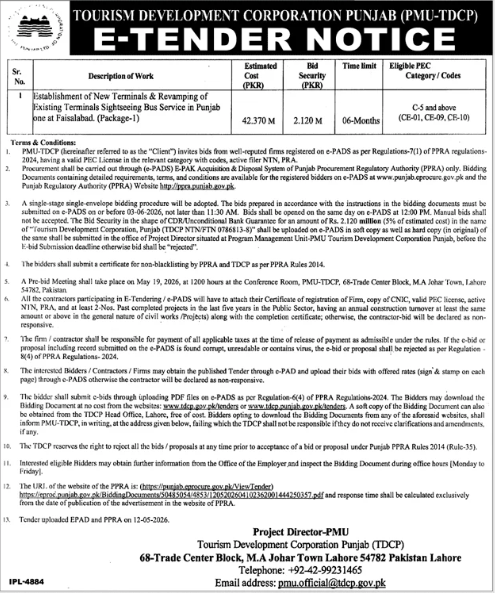 Establishment of New Terminals & Revamping of Existing Terminals Sightseeing Bus Service in Punjab one at Faisalabad (Package-1) - Project Management Unit - Tourism Development Corporation Punjab (PMU-TDCP), Government of the Punjab