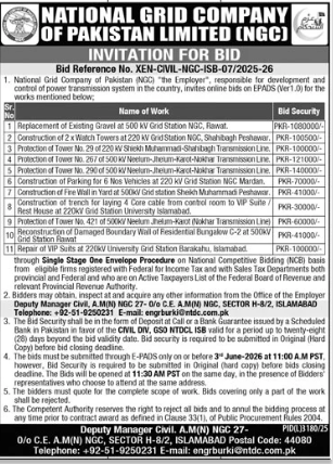 Civil Works - Construction & Maintenance - National Grid Company of Pakistan Limited (NGC) - National Grid Company of Pakistan Limited (NGC)