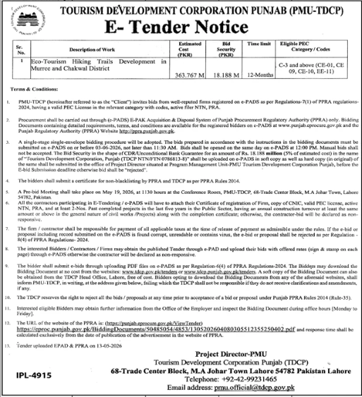 Eco-Tourism Hiking Trails Development in Murree and Chakwal District - PMU-TDCP - Tourism Development Corporation Punjab (PMU-TDCP)