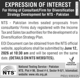 EXPRESSION OF INTEREST - For Hiring of Consultant/Firm for Diversification Strategy Development for NTS - Pakistan - National Testing Service - Pakistan