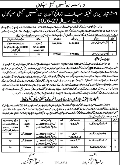 Auction of income rights of different roads/streets for FY 2026-27 - MC Chakwal - Municipal Committee Chakwal