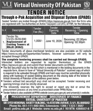 Procurement of air conditioners and cooling towers for HVAC system - Virtual University of Pakistan