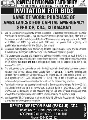 Purchase of ambulances for Capital Emergency Service - Capital Development Authority (P&C&CA-II)