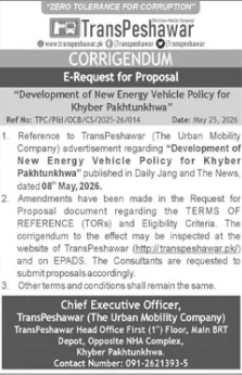 Corrigendum - Development of New Energy Vehicle Policy for Khyber Pakhtunkhwa - TransPeshawar (The Urban Mobility Company)