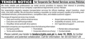 Corporate car rental services across Pakistan - Private Organization