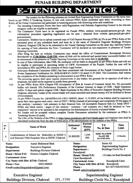 Establishment of School for Midwifery at DHDC Chakwal - Punjab Building Department, Buildings Division Chakwal