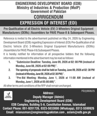 Corrigendum - Pre-qualification of EV 3-wheelers OEMs Phase-II