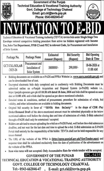 Solar System Installation GCT Chakwal - Technical Education & Vocational Training Authority (TEVTA)