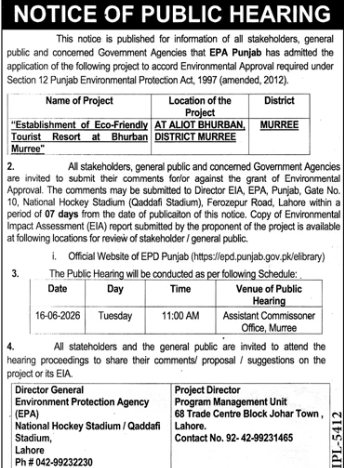 Public Hearing - Eco-Friendly Tourist Resort Bhurban - Environment Protection Agency (EPA) Punjab