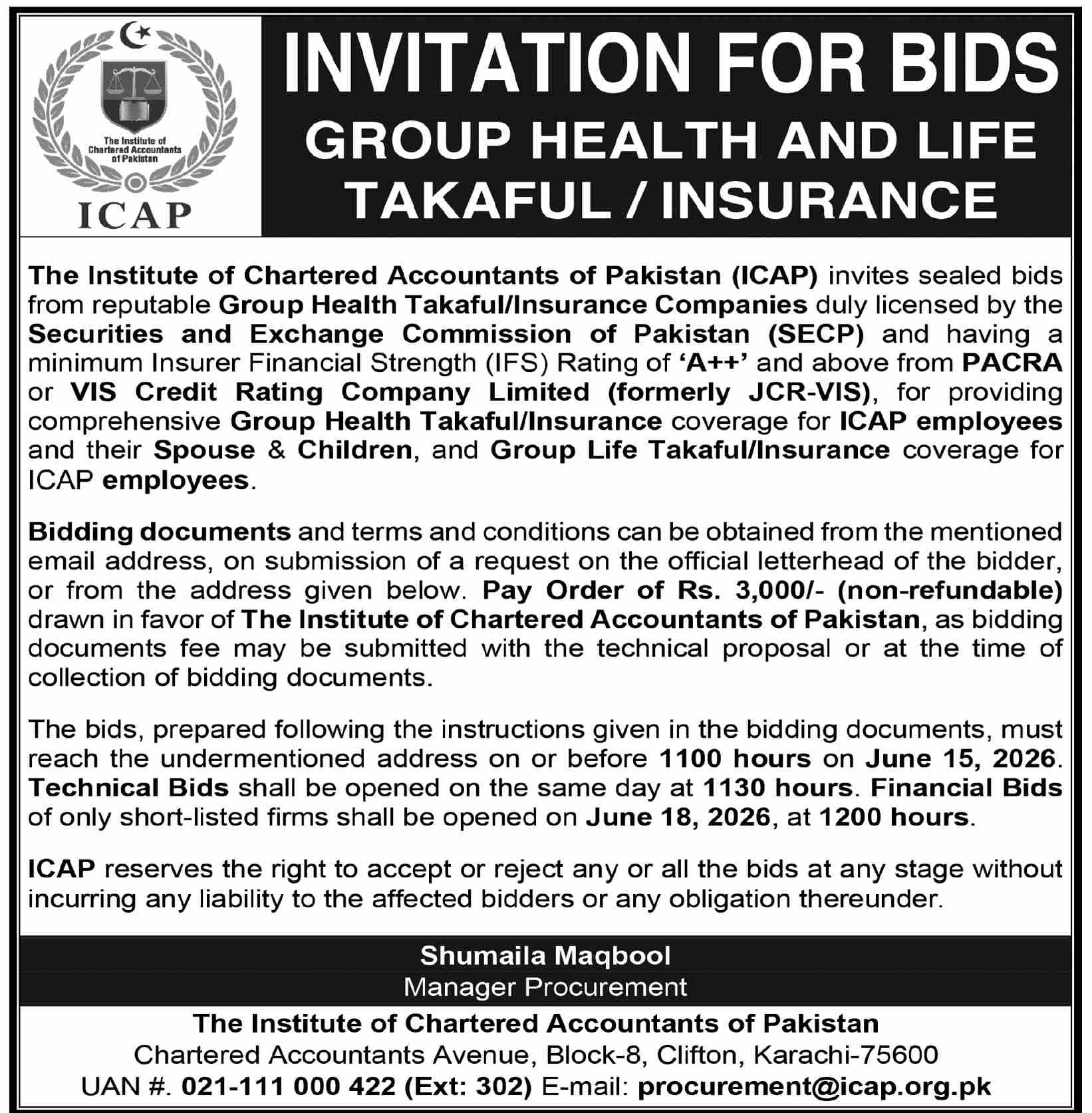 Group Health and Life Takaful / Insurance ICAP - The Institute of Chartered Accountants of Pakistan (ICAP)