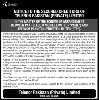 Telenor Secured Creditors Meeting - Scheme with PTML