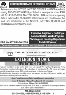 Corrigendum - Telecom Foundation Pre-Fab Rooms - Executive Engineer - Buildings Communication Works Physical Planning & Housing Department Chaman