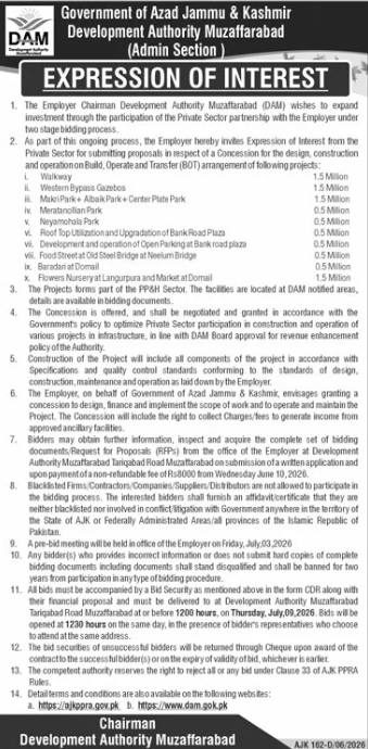 EOI - PPP Projects Tourism & Infrastructure AJK - Development Authority Muzaffarabad (DAM)