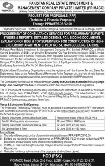 RFP Consultancy - High-End Apartments Gulberg Lahore