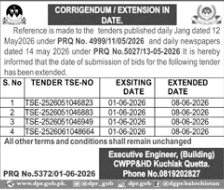Date Extended C&W Building Division Quetta - Executive Engineer (Building), C&WPP&H Department, Quetta