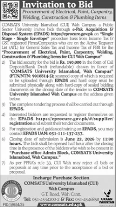 Electrical, Paint, Carpentry, Welding, Construction & Plumbing - COMSATS Wah - COMSATS University Islamabad, Wah Campus