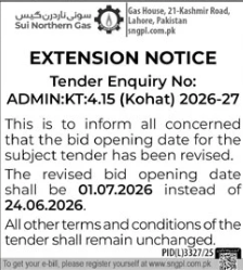Extension Notice - Tender ADMIN:KT:4.15 Kohat 2026-27