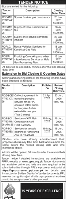 PPL E-Bids Spares, Chemicals, Vehicles, Services - Pakistan Petroleum Limited (PPL)