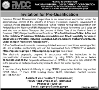Pre-Qualification 3-Star 4-Star 5-Star Hotels for FBR