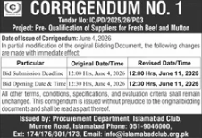 Corrigendum - Fresh Beef and Mutton Suppliers Islamabad Club