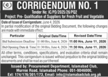 Corrigendum - Fresh Fruit & Vegetables Suppliers Islamabad Club