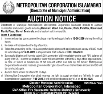 Auction Notice - Scrap Items MCI Islamabad