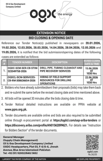 Extension Notice - Drill Pipe & Field Support OGDCL
