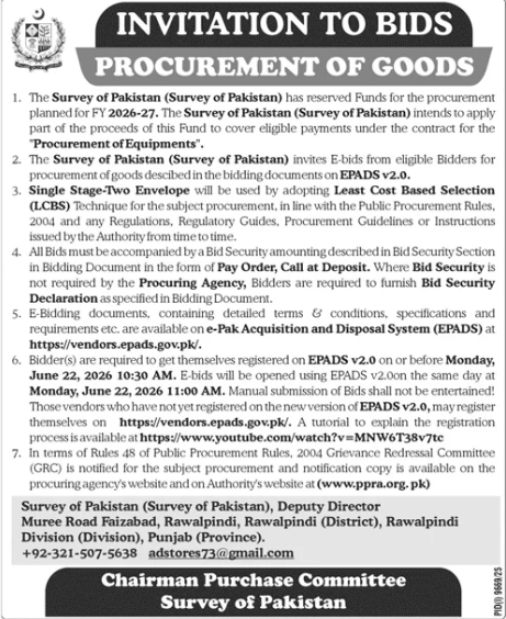 Procurement of Equipment - Survey of Pakistan - Survey of Pakistan