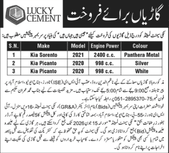 Auction of Vehicles - Lucky Cement Pezu - Lucky Cement Limited