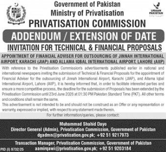 Addendum - Financial Advisor for JIAP & AIIP Airports Privatisation - Privatisation Commission, Ministry of Privatisation