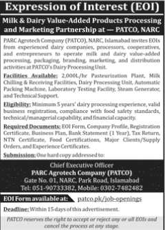 EOI - Milk & Dairy Processing Partnership at PATCO NARC