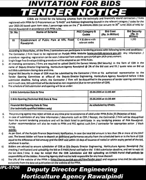 Establishment of Public Park at KRL Road Rawalpindi - HARP - Horticulture Agency Rawalpindi (HARP)