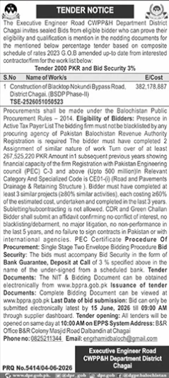 Construction of Blacktop Nokundi Bypass Road Phase-II - Chagai - CWP&H Department, District Chagai